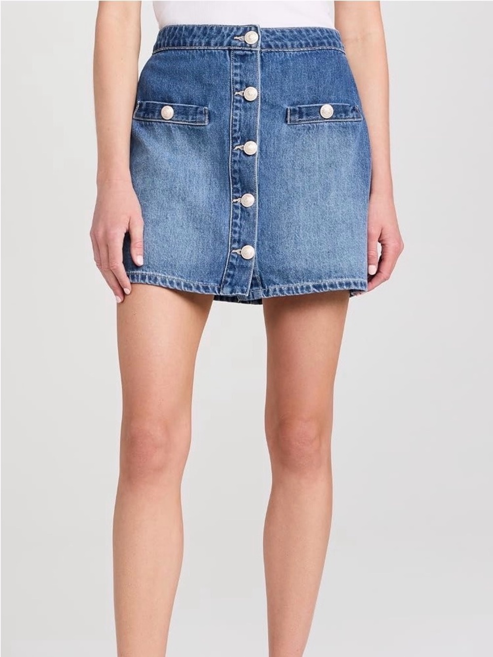 L’agence Button-Front Denim ‘Kris’ Mini Skirt